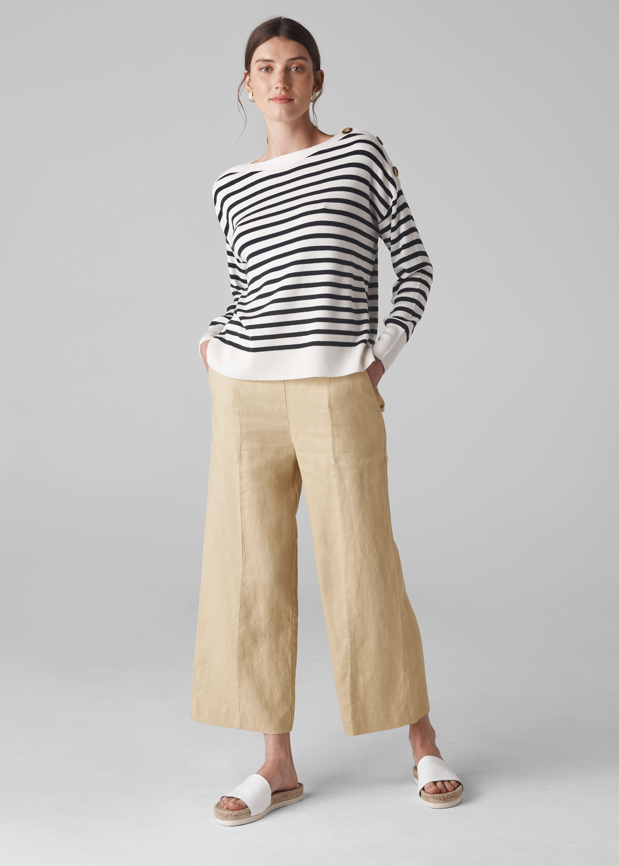 Wide leg cropped linen trousers top