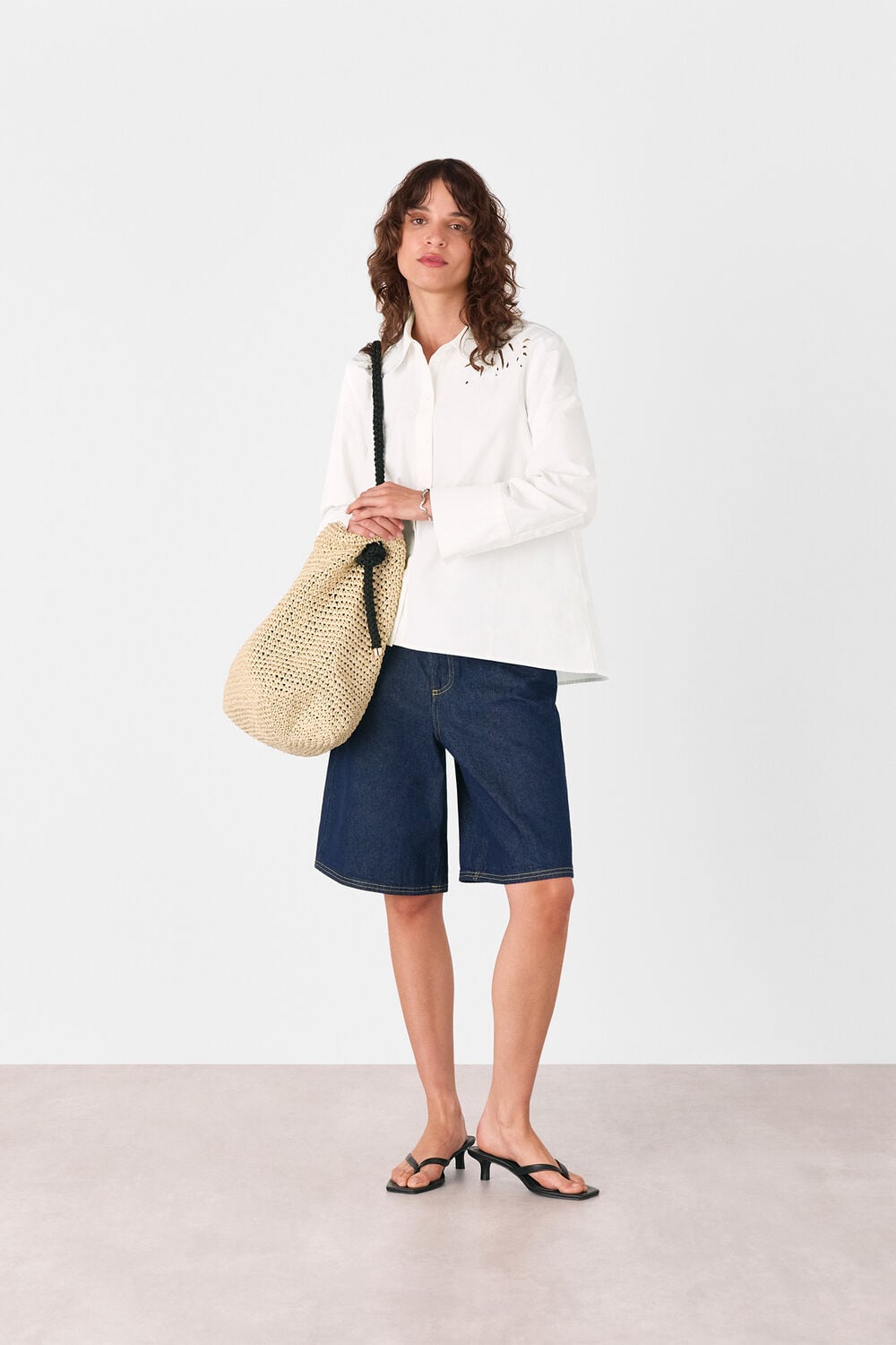 White Leaf Embroidered Cotton Shirt