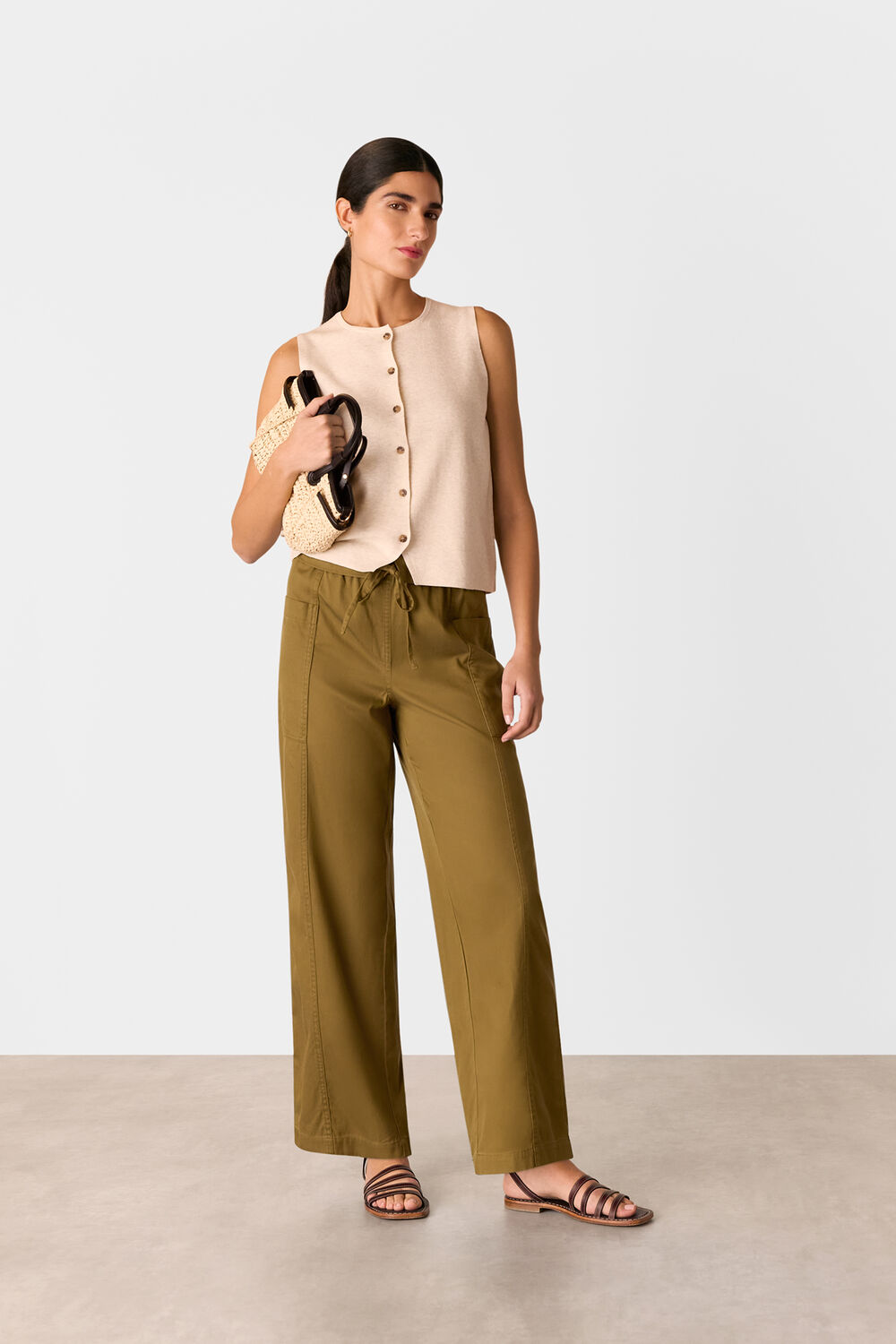 Khaki Paper Bag Waistband Trouser