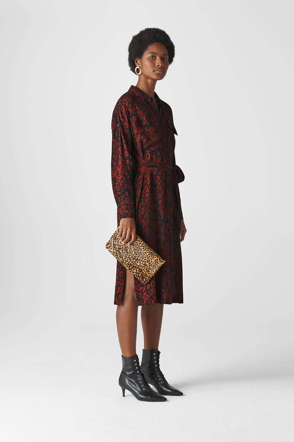 Jungle Cat Utility Shirt Dress Red/Multi