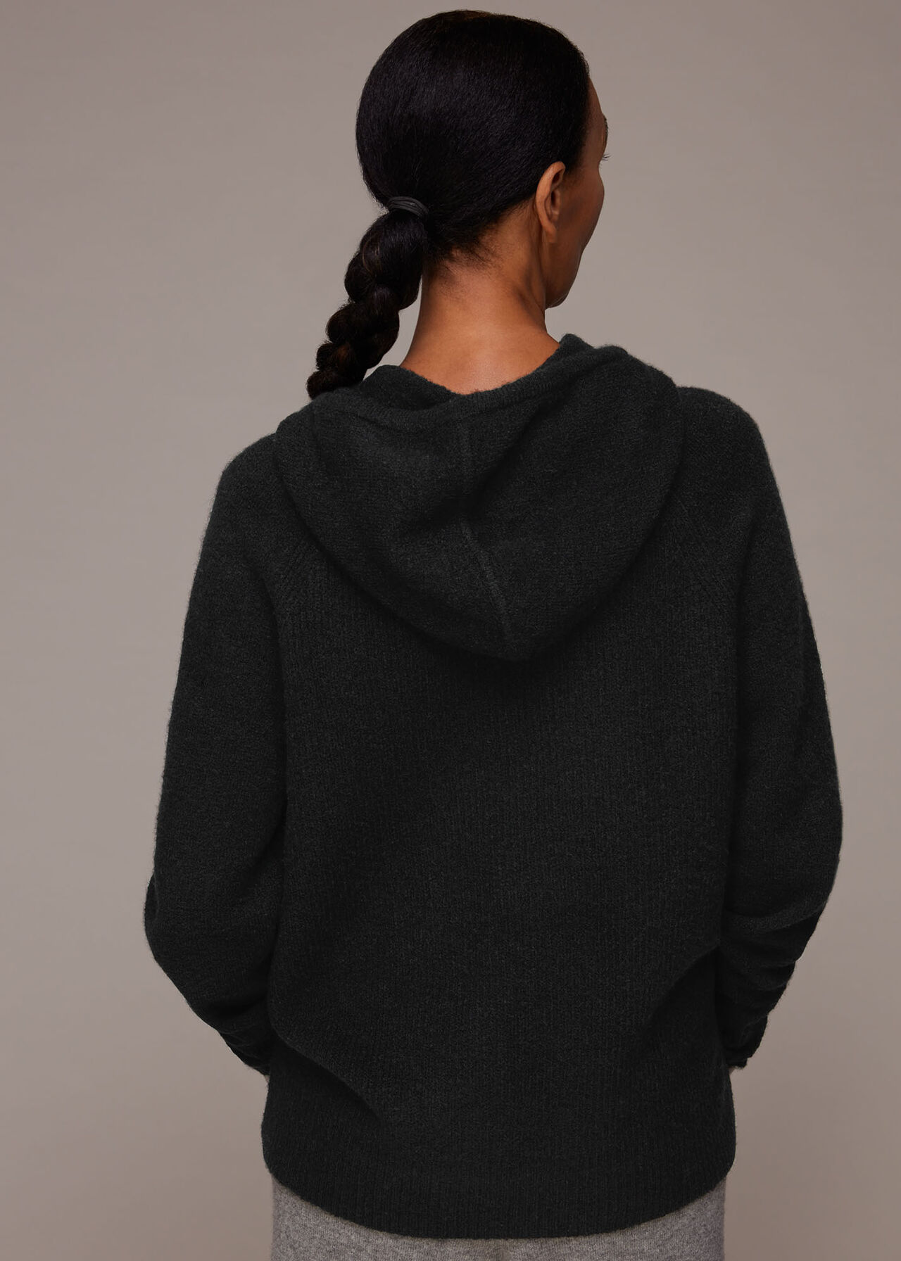 Black Ribbed Knitted Hoodie WHISTLES Whistles