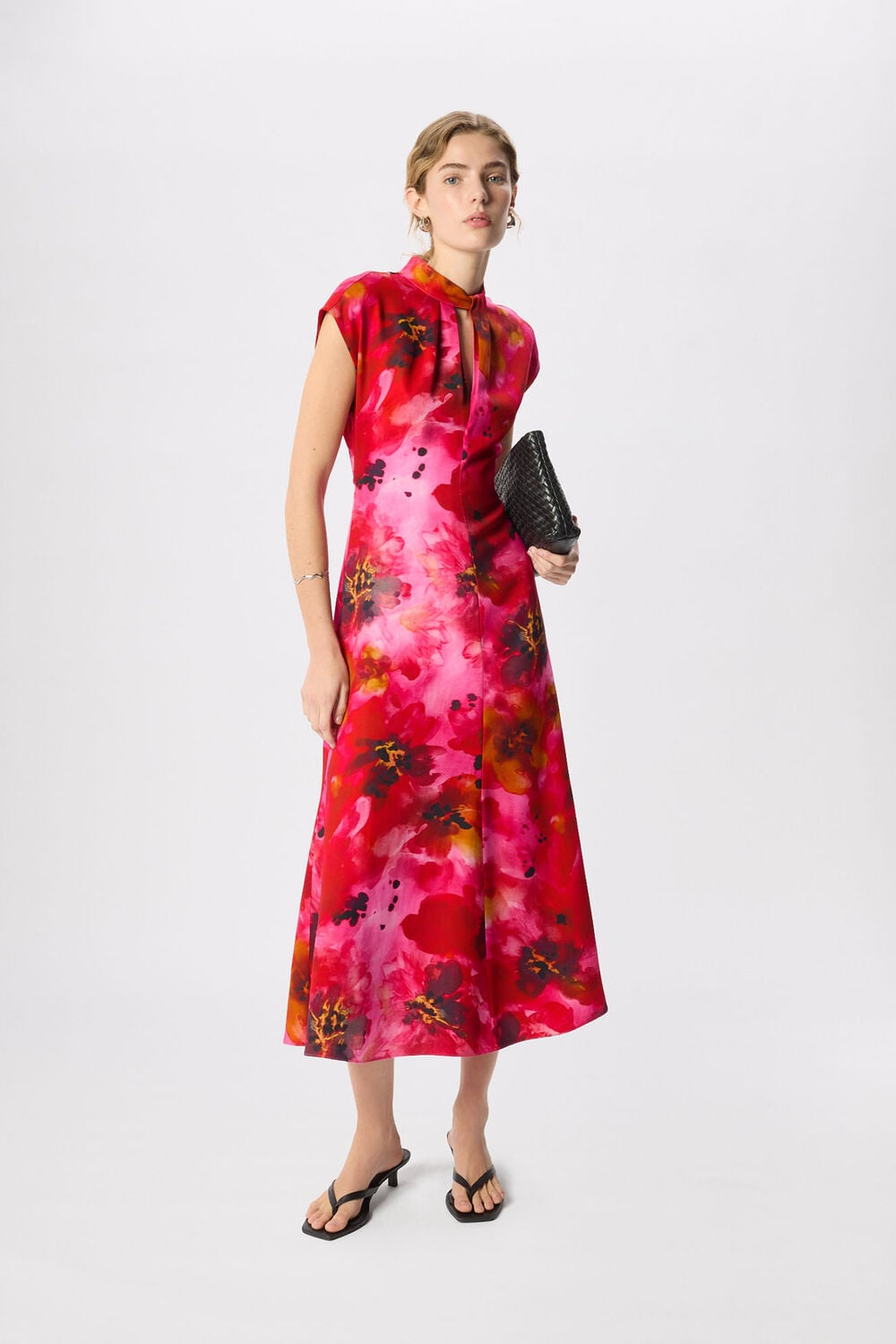Pink Painterly Floral Midi Dress