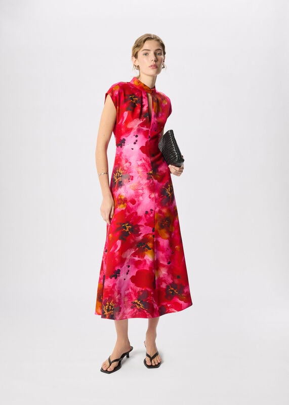 Pink Painterly Floral Midi Dress