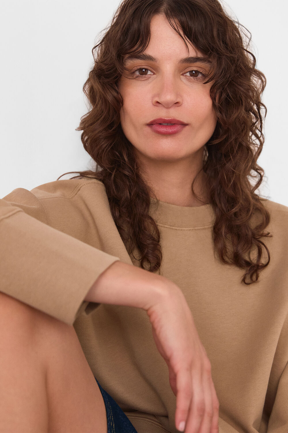 Camel Rib Cuff Detail Jersey Sweat