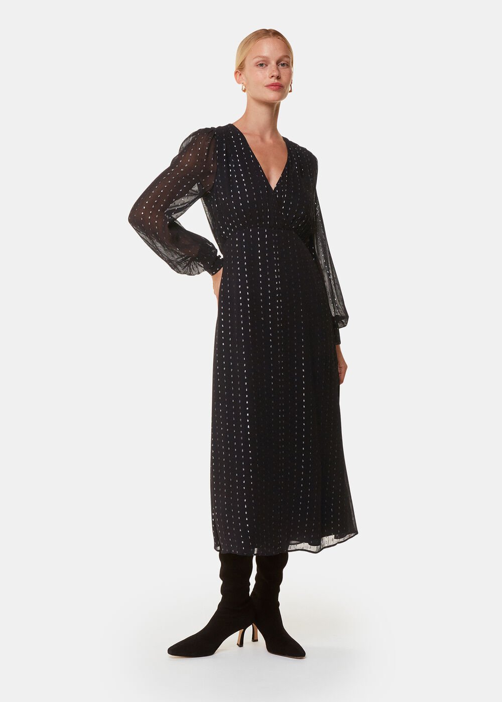 Metallic Stripe Midi Dress