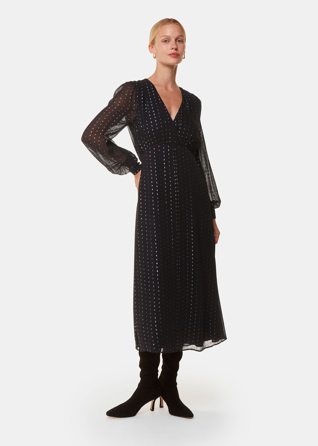 Metallic Stripe Midi Dress