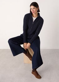 Wool Zip Front Rib Cardigan