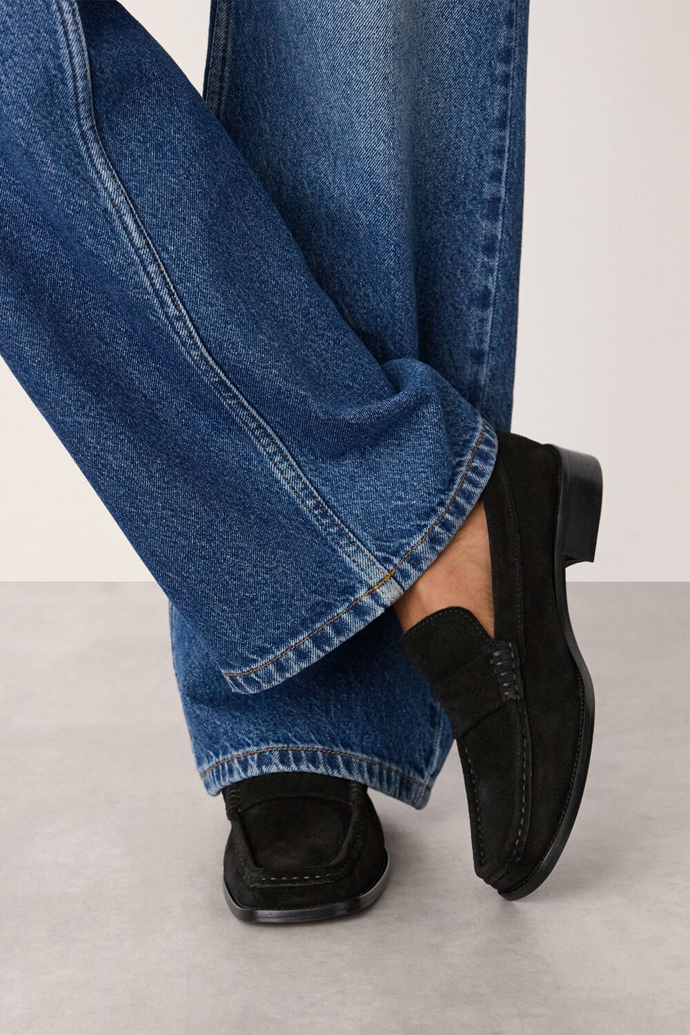 Black Mora Suede Square Toe Loafer