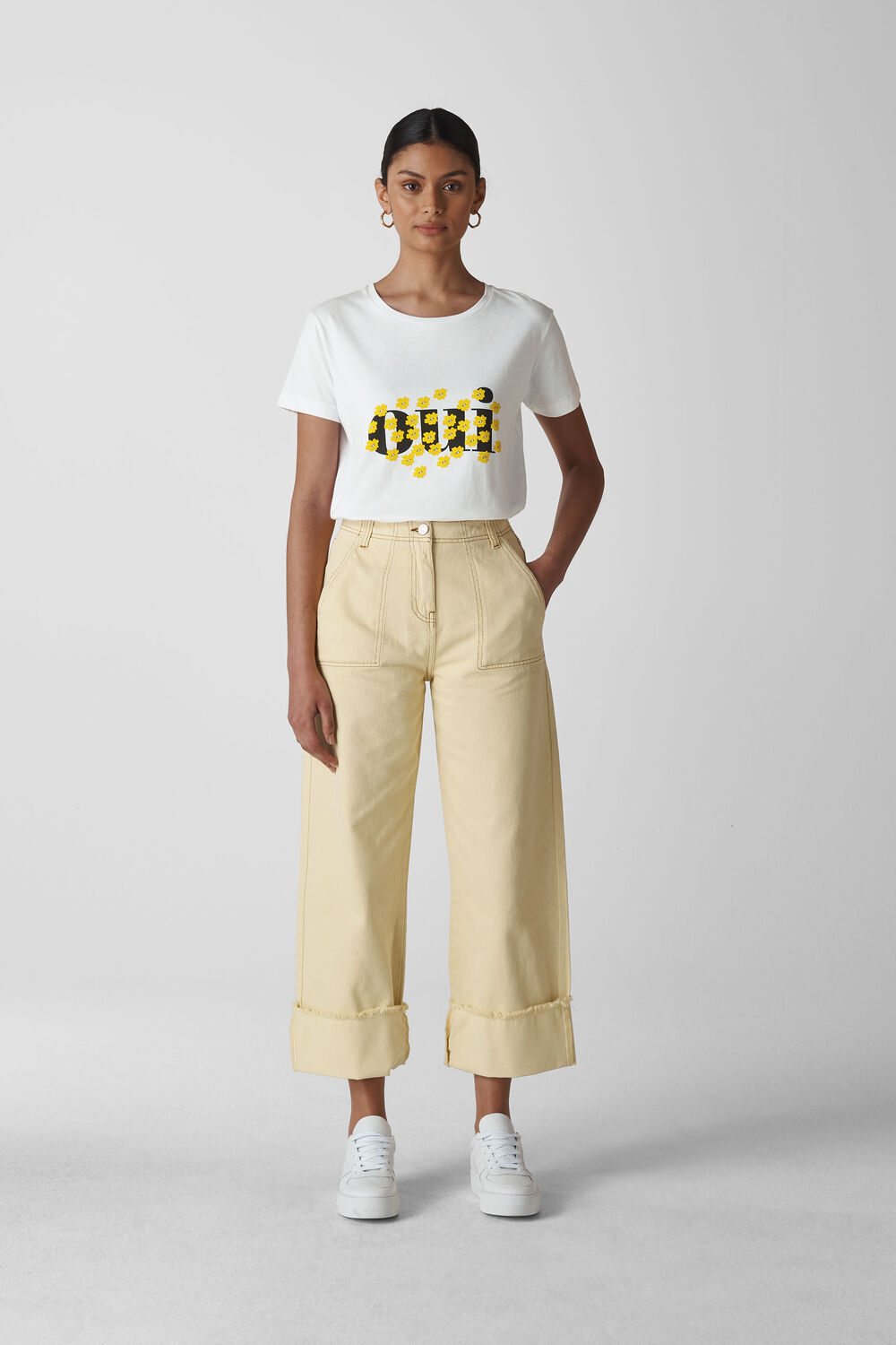 Oui Floral Logo Tshirt White