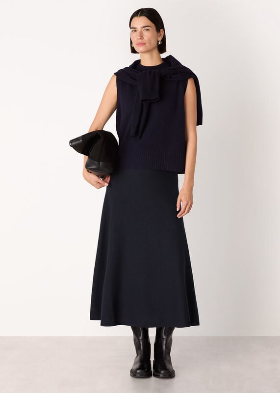 Navy Knitted Midi Skirt