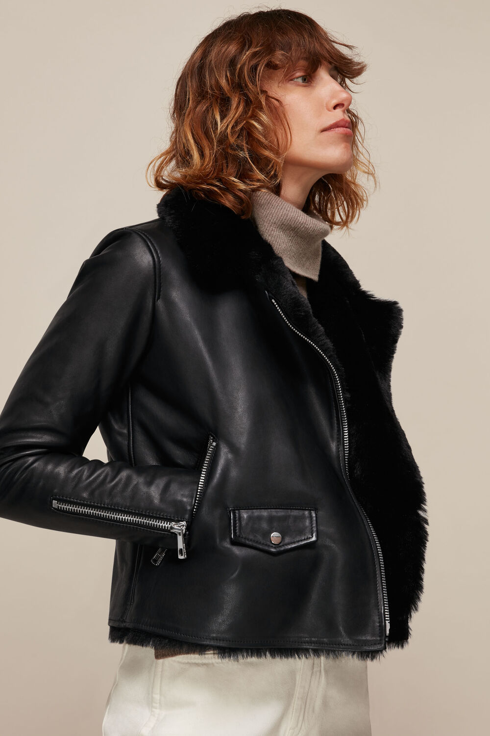 Black Faux Fur Lined Agnes Biker
