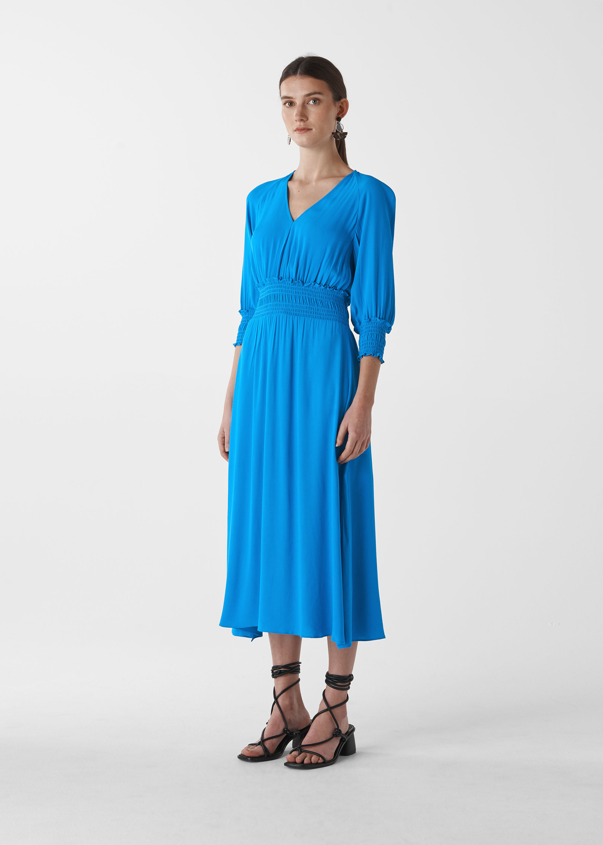 Blue Daryl Smocked Waist Dress WHISTLES