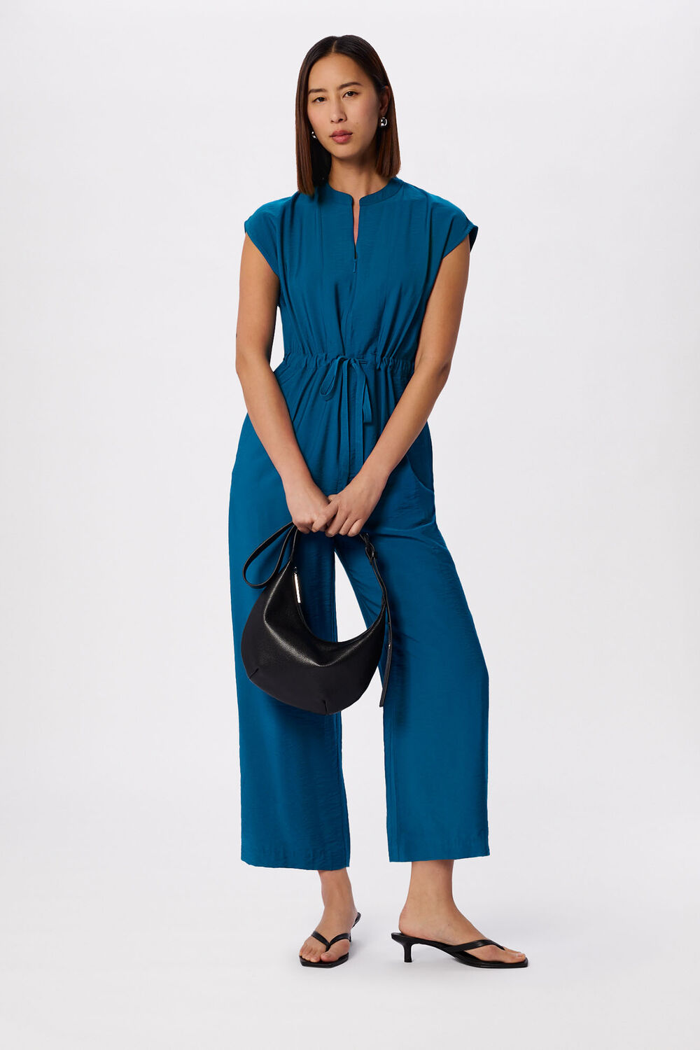 Teal Sleeveless Drawstring Jumpsuit