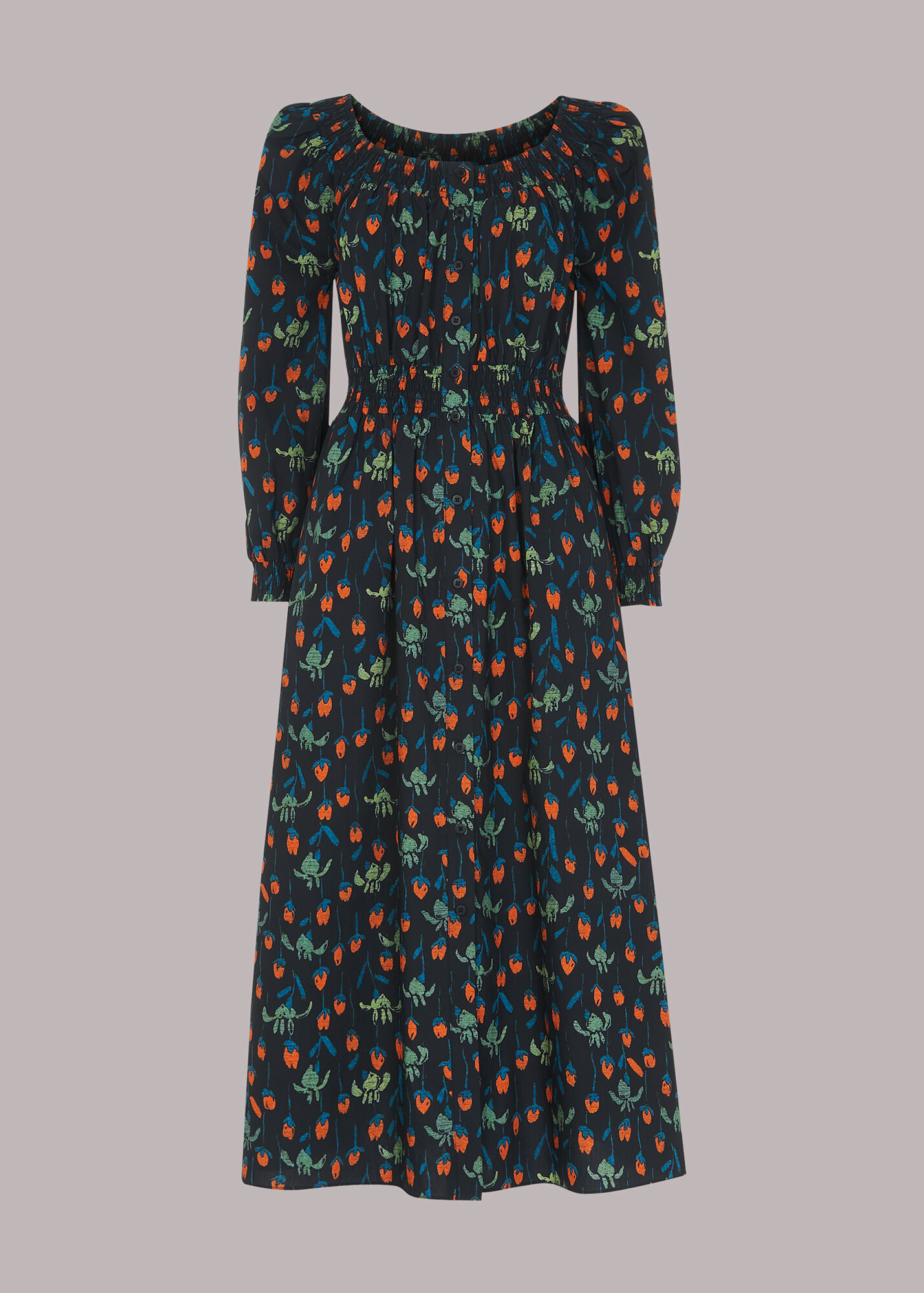 Black/Multi Tulips Print Poplin Midi Dress WHISTLES