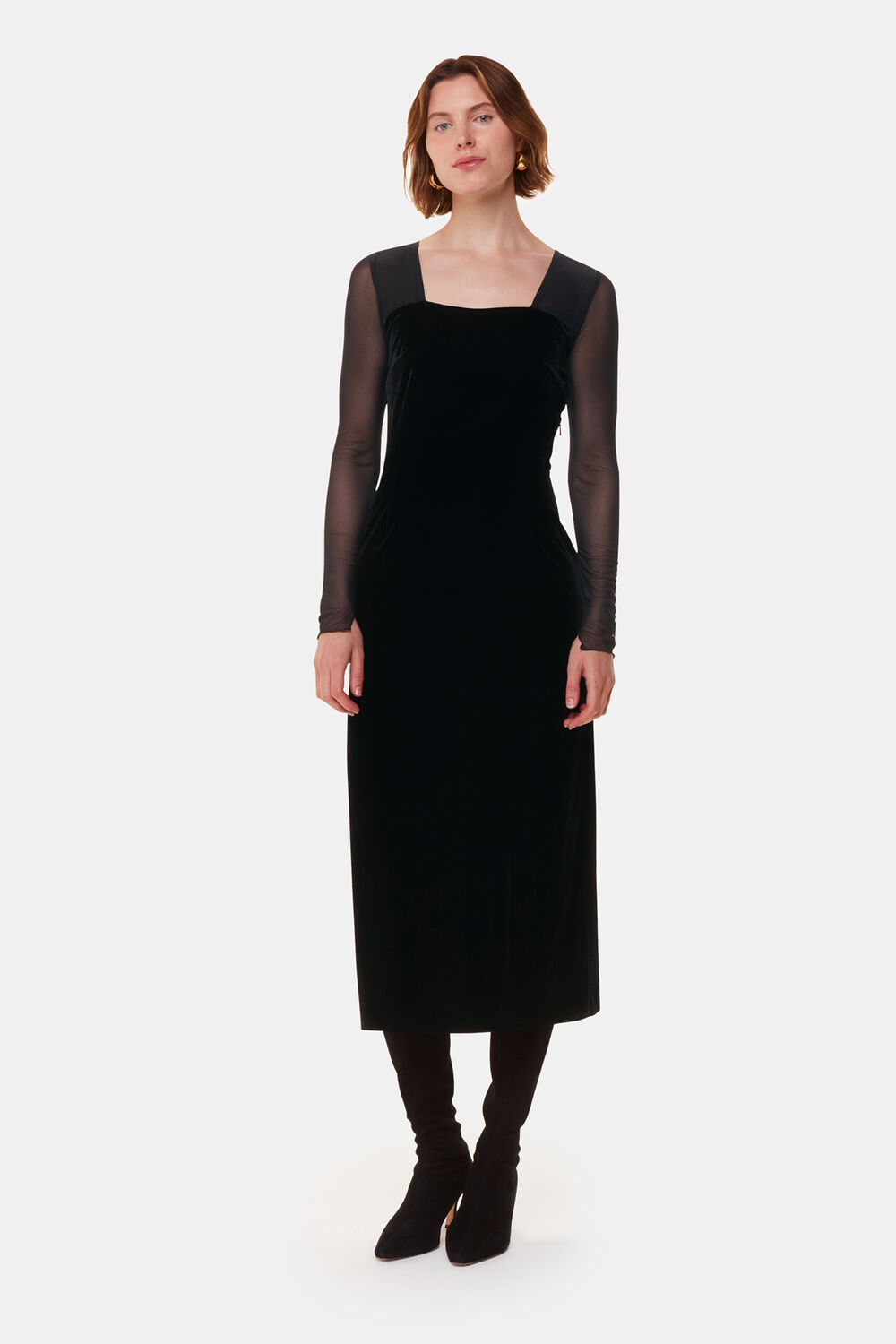 Black Mesh Sleeve Velvet Dress