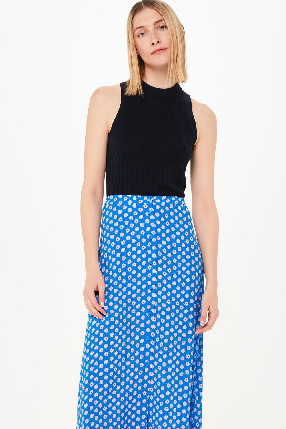 Blue Floral Sunburst Skirt
