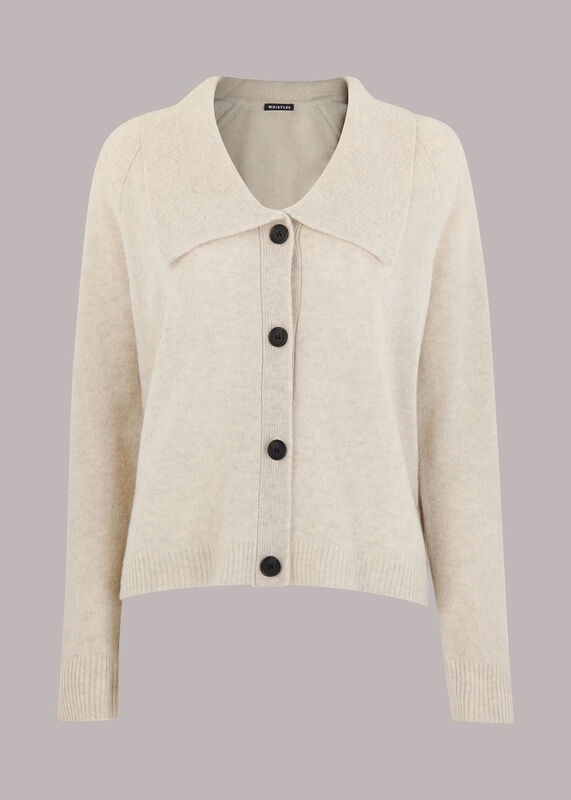 Neutral Collar Detail Wool Cardigan