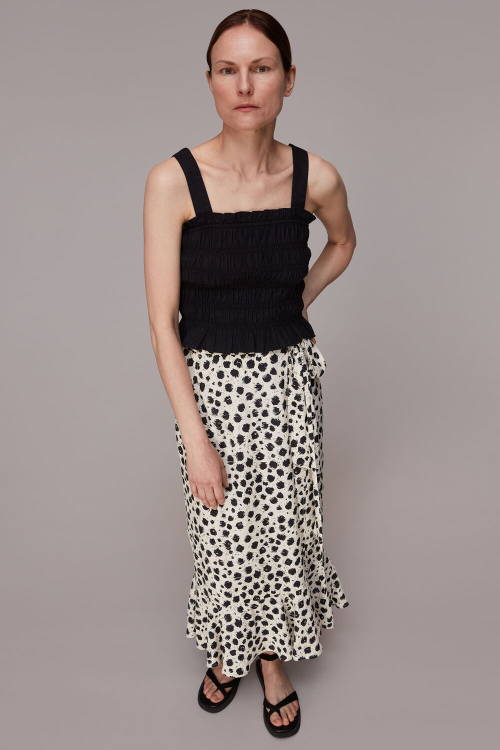 Black Brushed Dalmatian Wrap Skirt