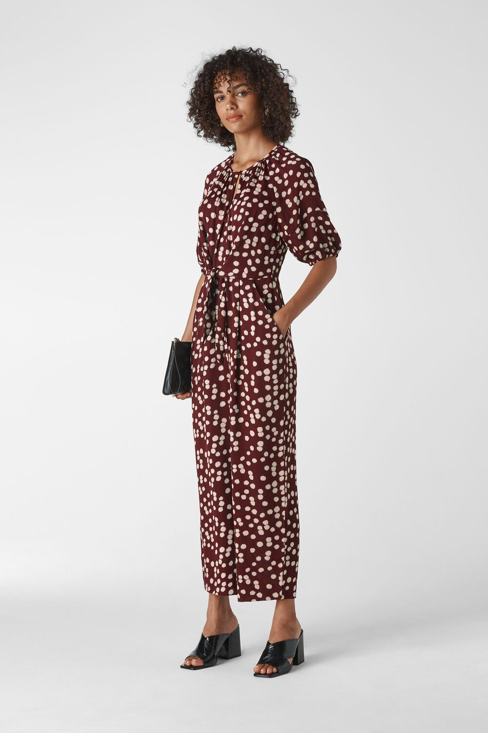 Illustrated Flower Jumpsuit Burgundy