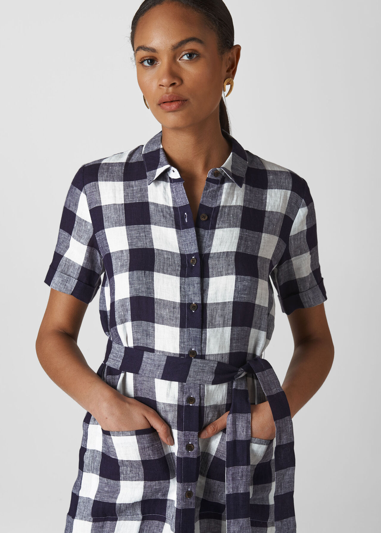 Linen Gingham Montana Dress Navy/Multi