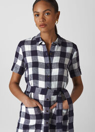 Linen Gingham Montana Dress Navy/Multi