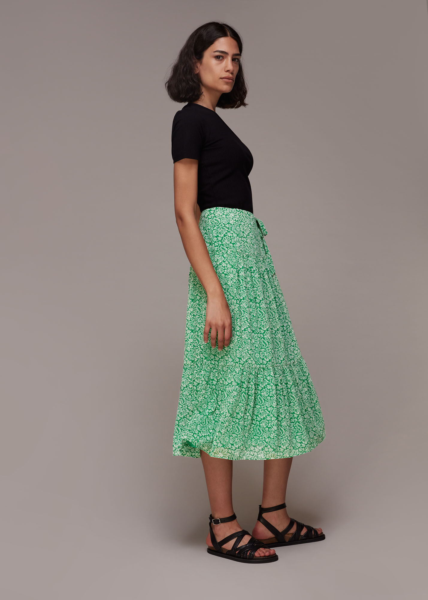 Green Multi Indo Floral Wrap Skirt WHISTLES