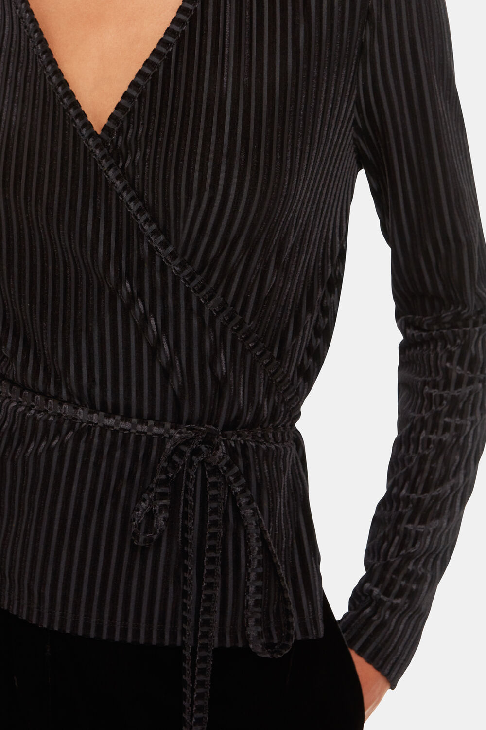 Black Velvet Stripe Wrap Cardigan