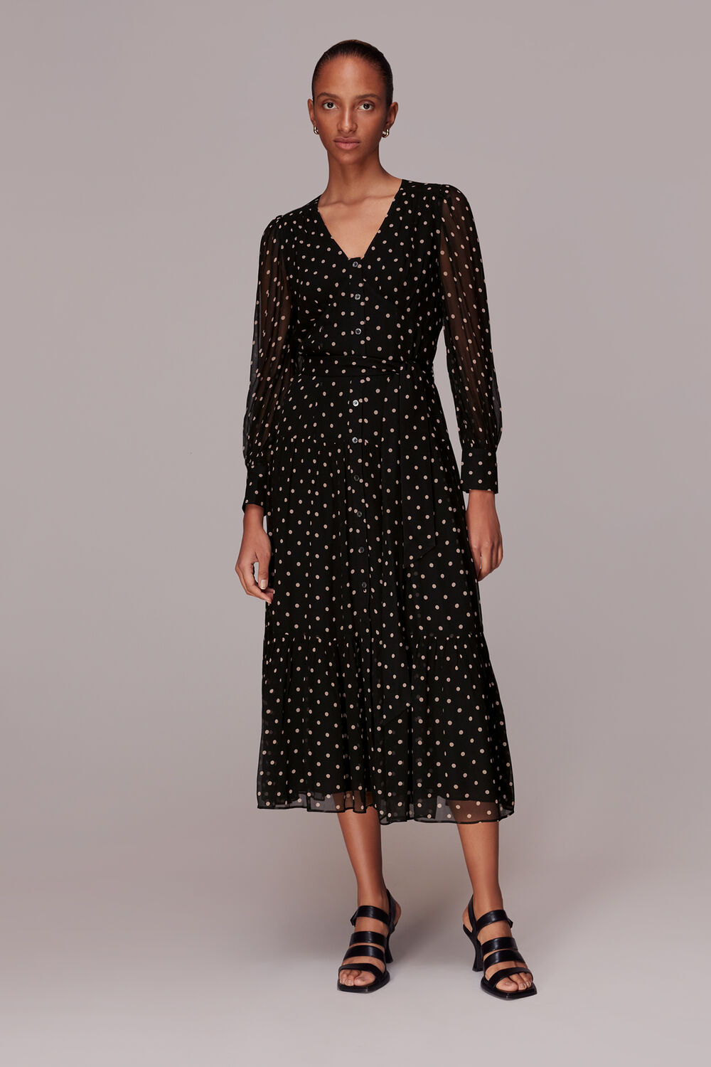 Black Spot Textured Midi Dress