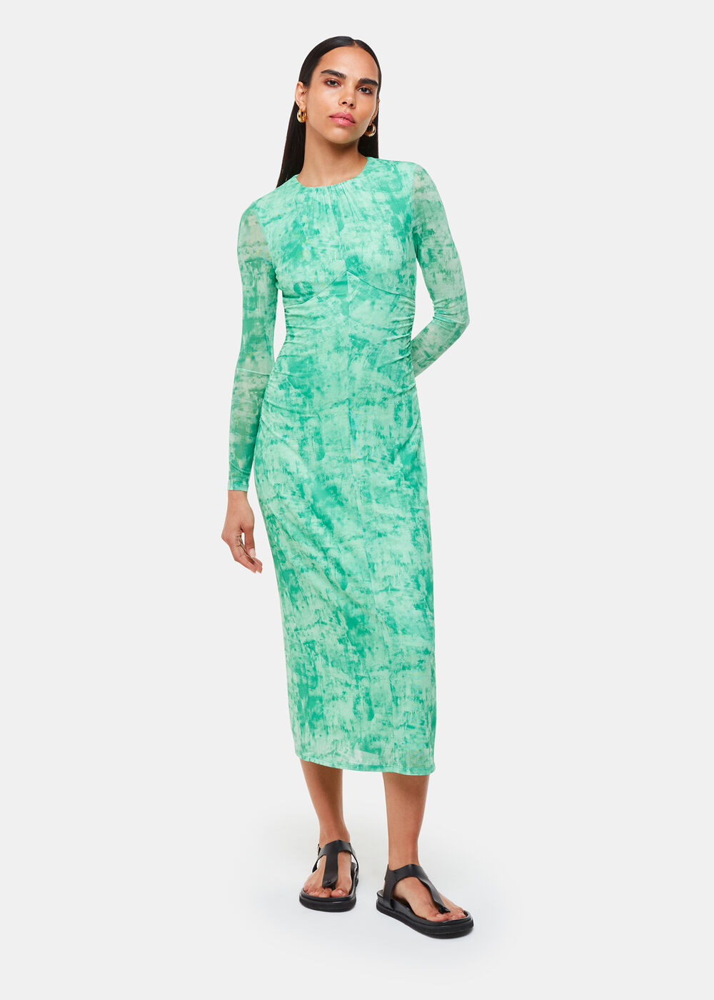 Brushwork Print Mesh Dress