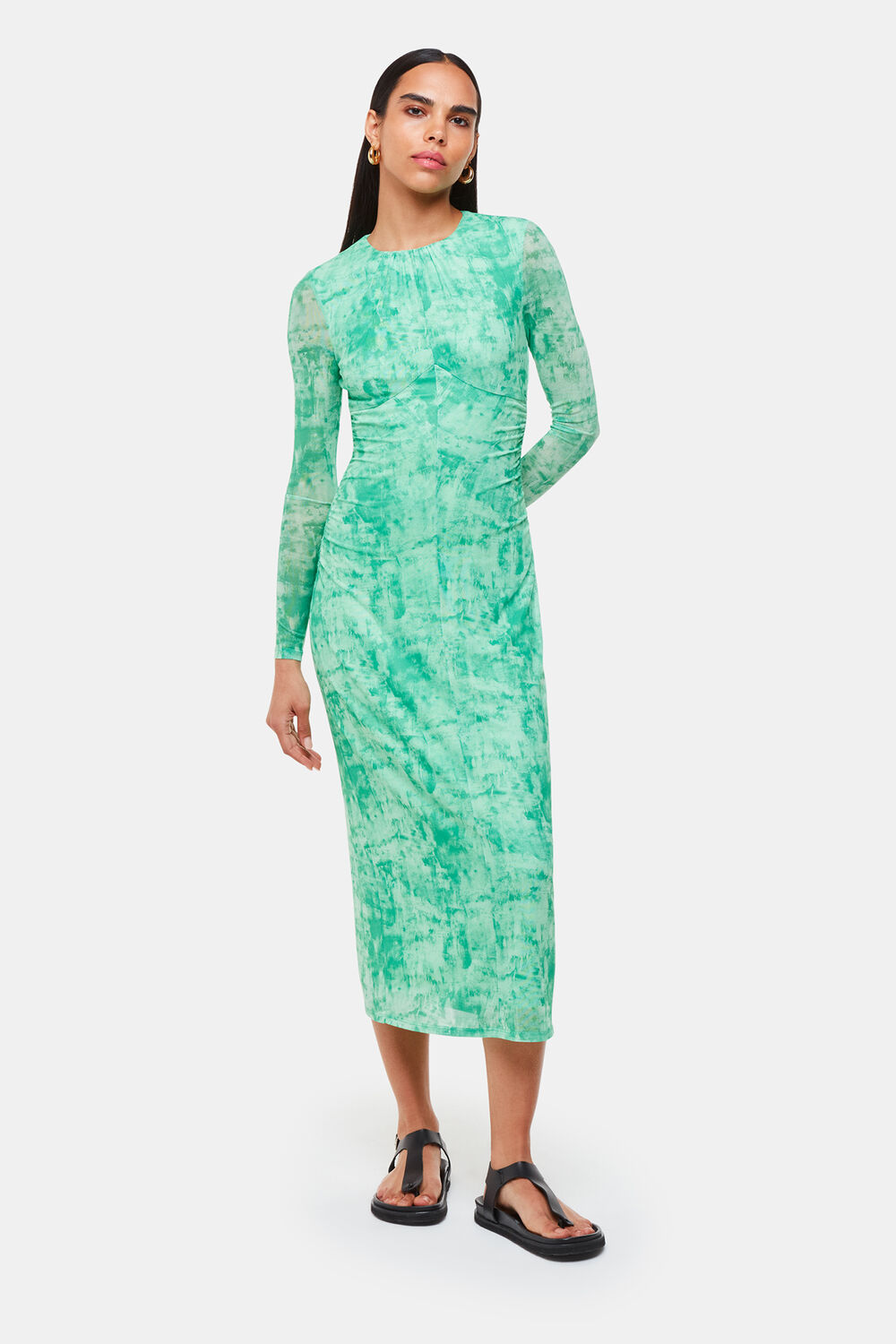Brushwork Print Mesh Dress