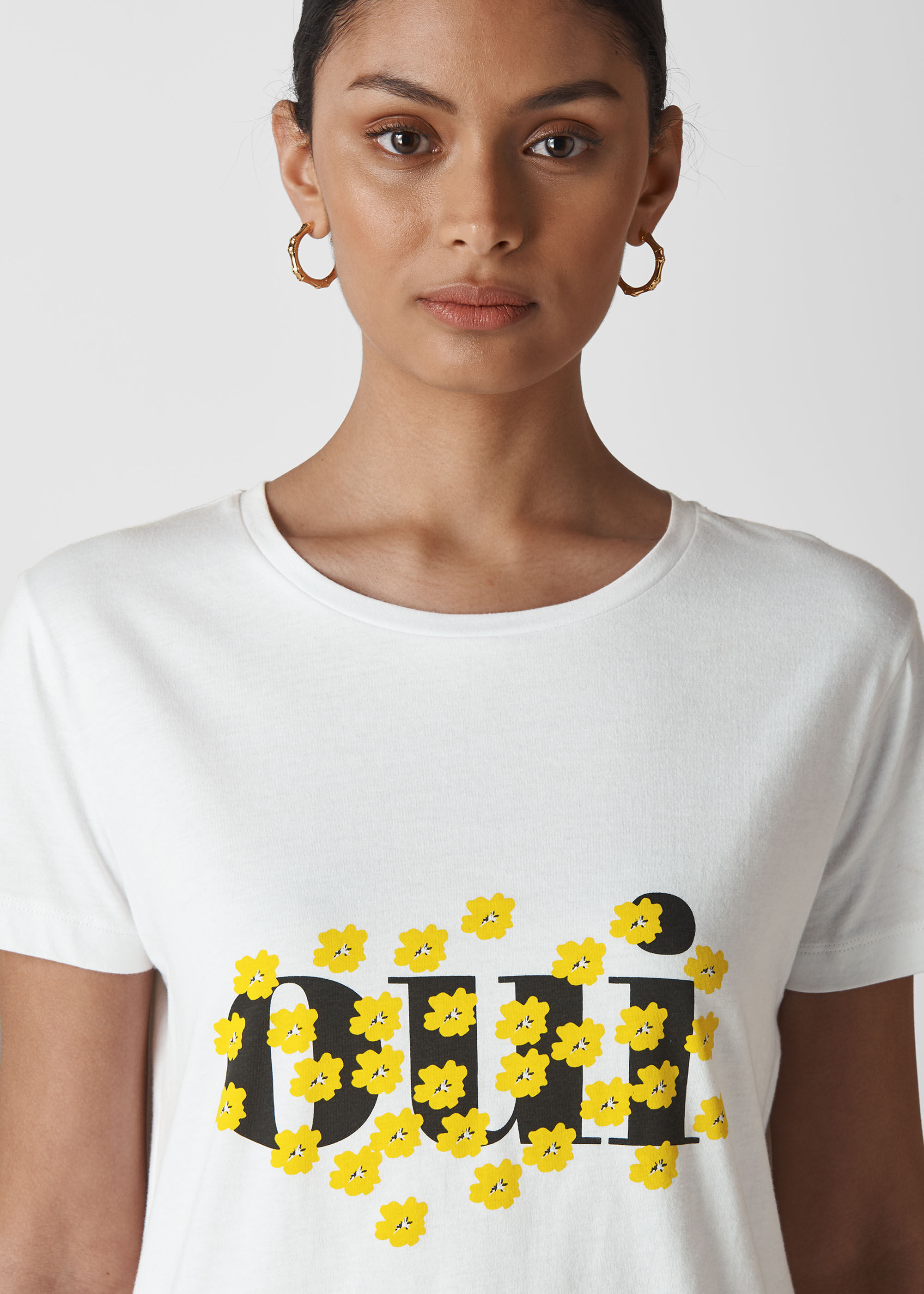 White Oui Floral Logo Tshirt