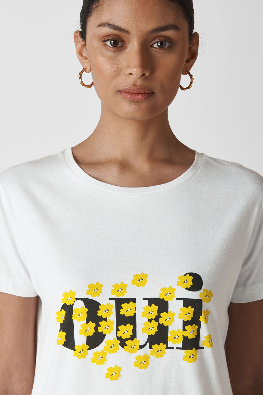 Oui Floral Logo Tshirt White