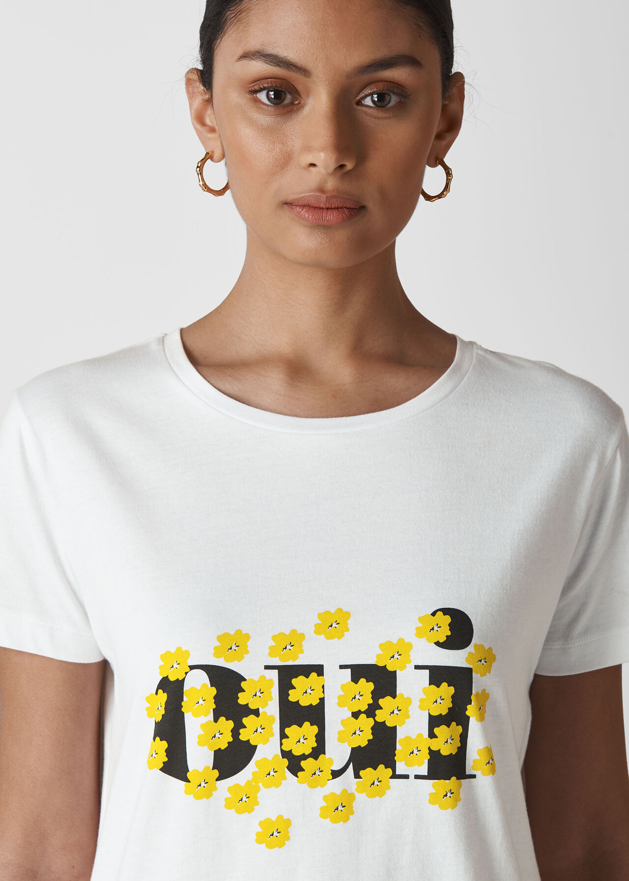 Oui Floral Logo Tshirt White