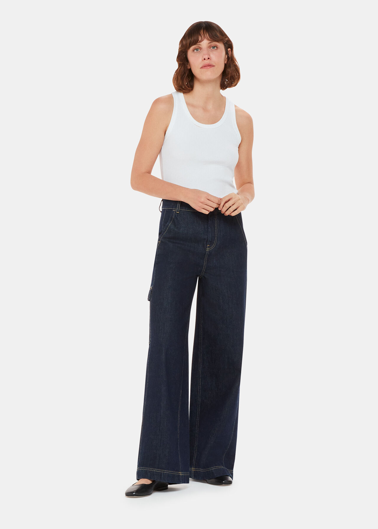 Dark Denim Wide Leg Cargo Jean WHISTLES Whistles UK