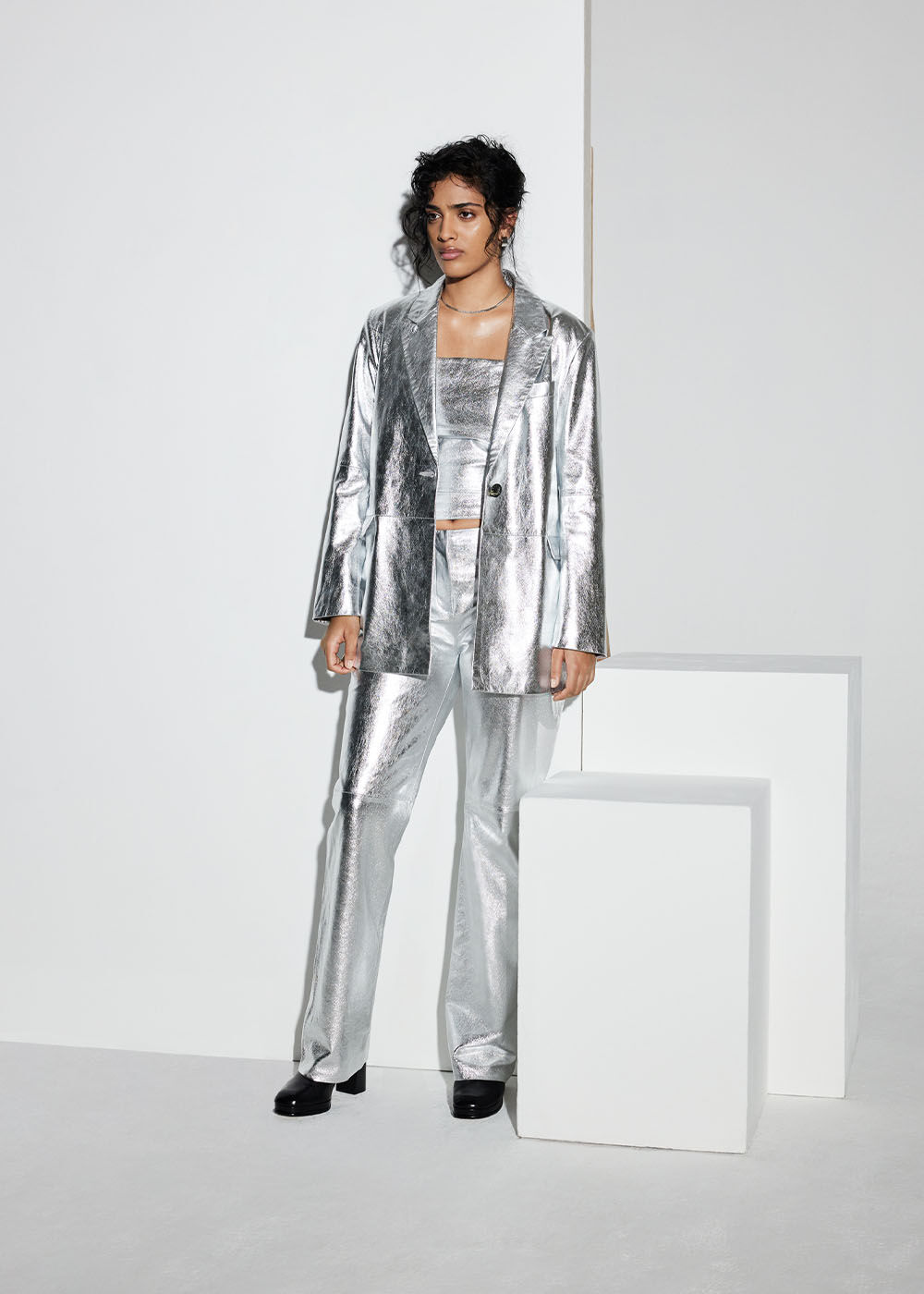 Zara silver blazer best sale