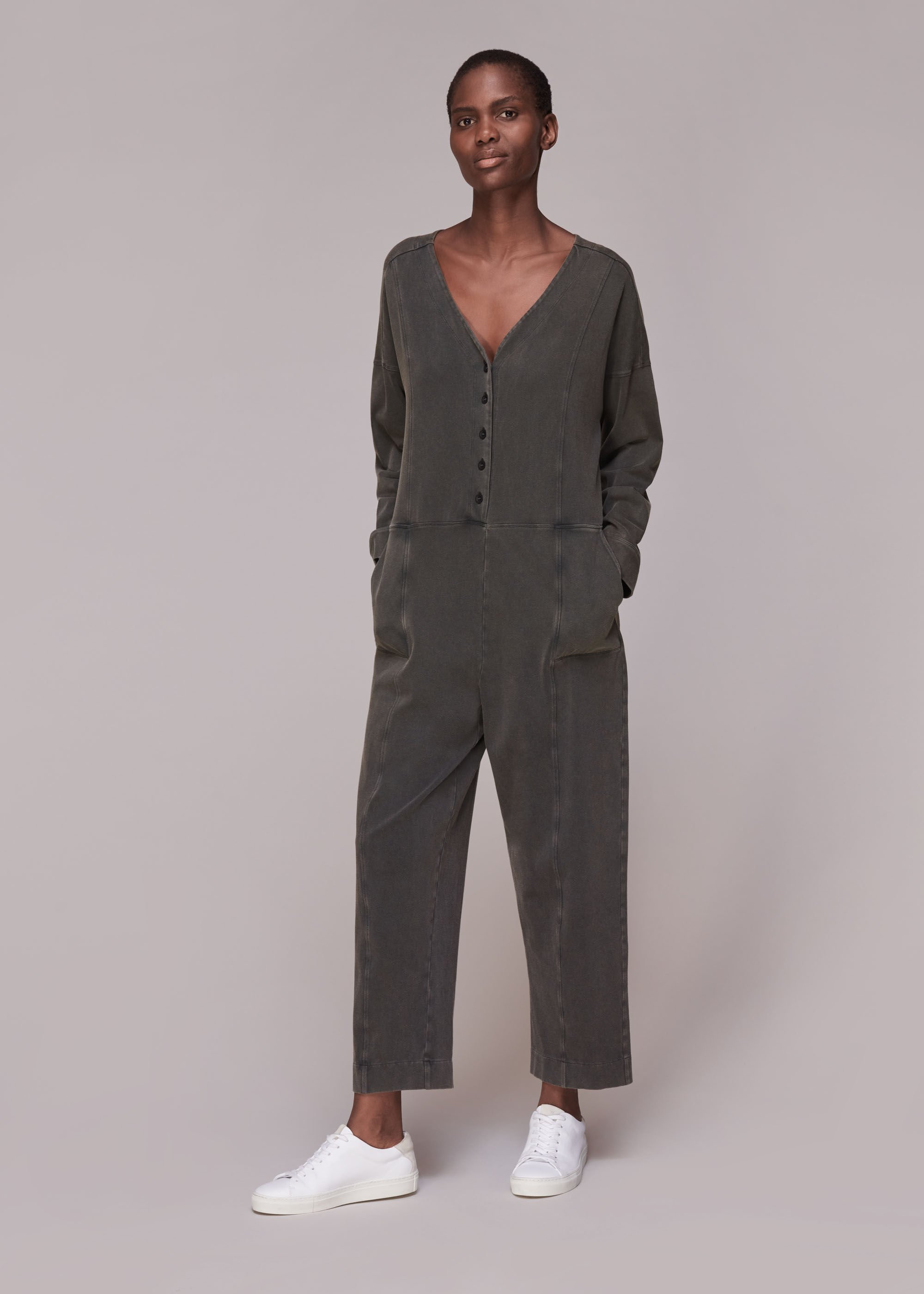 Black India Washed Jersey Jumpsuit WHISTLES
