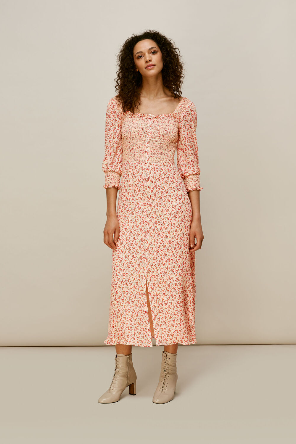 Flower Berry Print Silk Dress Multicolour
