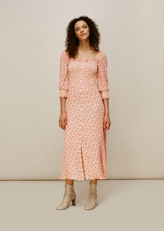 Flower Berry Print Silk Dress