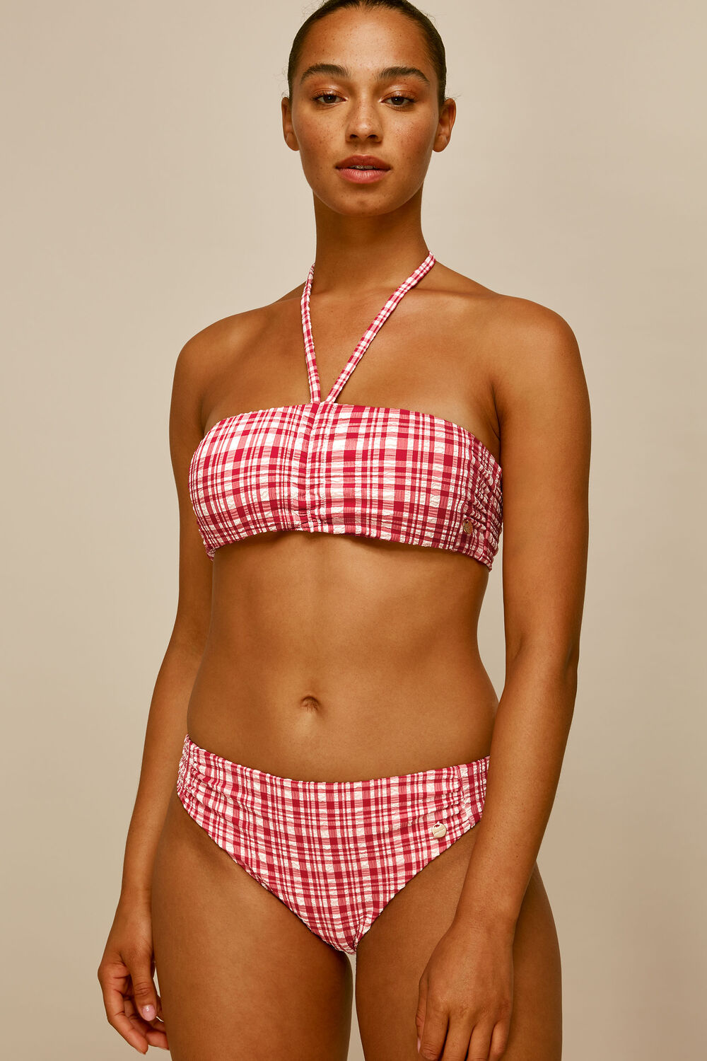 Check Halterneck Bikini Top Red/Multi