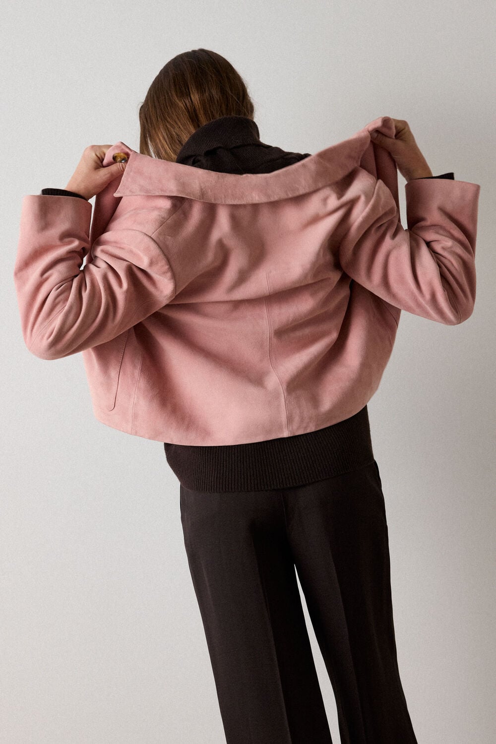 Button Cropped Suede Jacket
