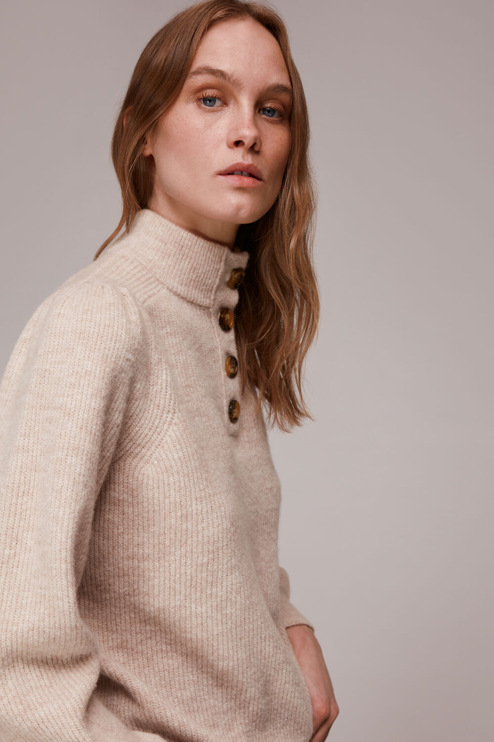 Puff Sleeve Button Sweat
