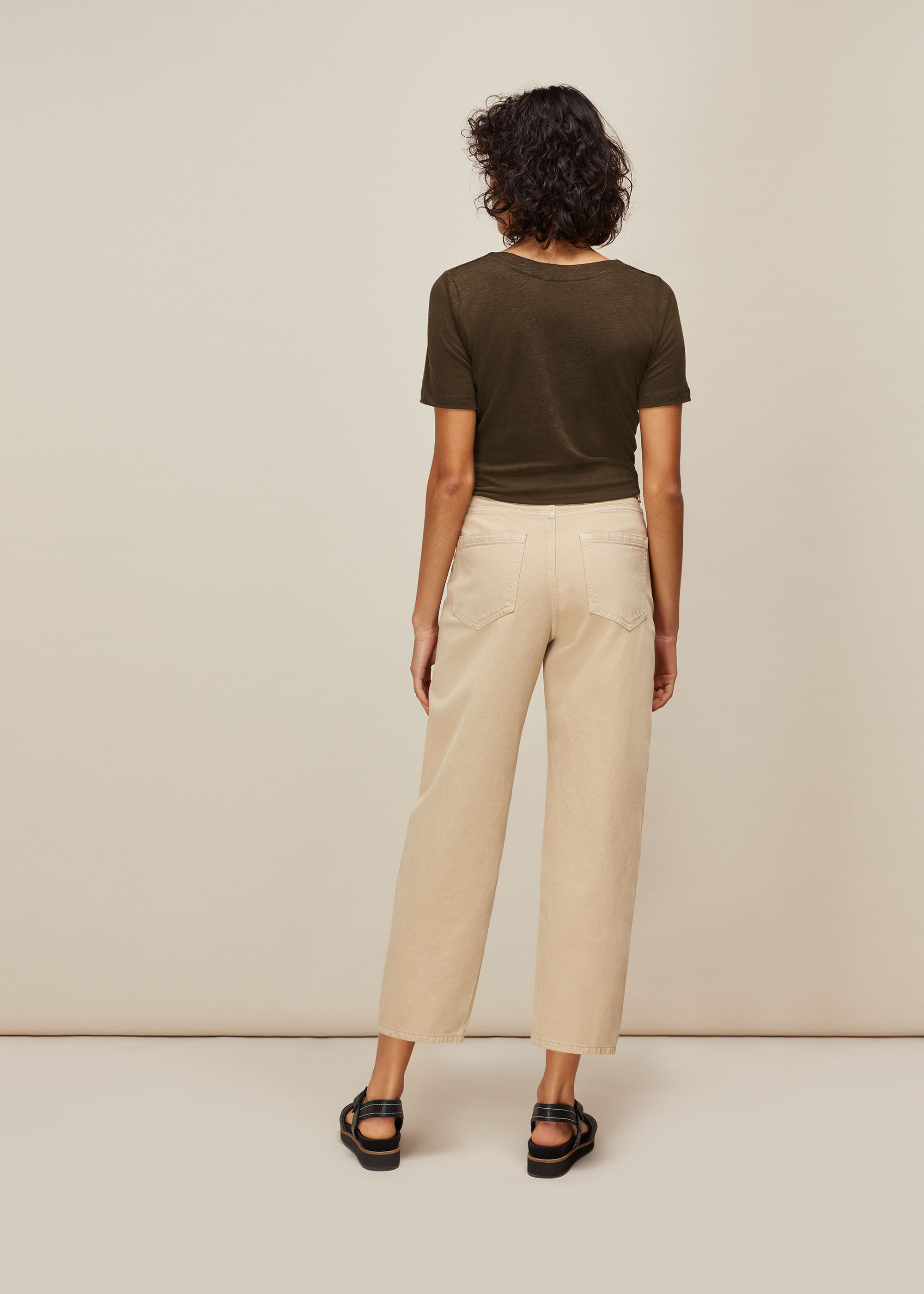 Khaki Linen Button Front Tie Top 