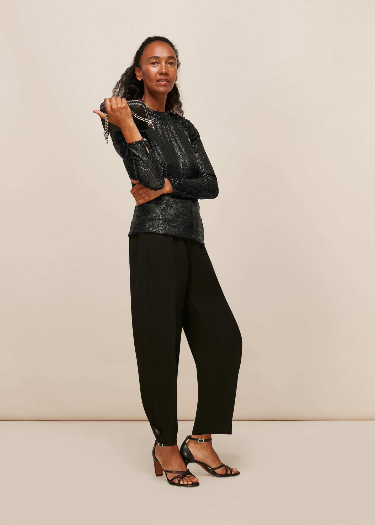 Black Sequin Long Sleeve Top WHISTLES Whistles UK