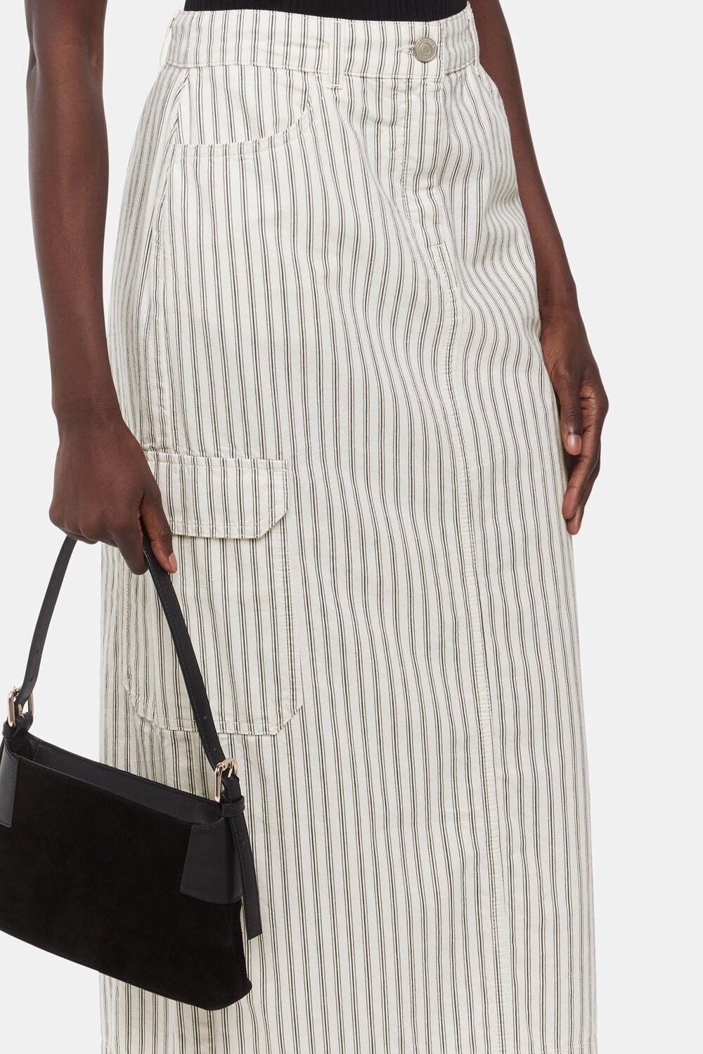 White Stripe Cargo Midi Skirt