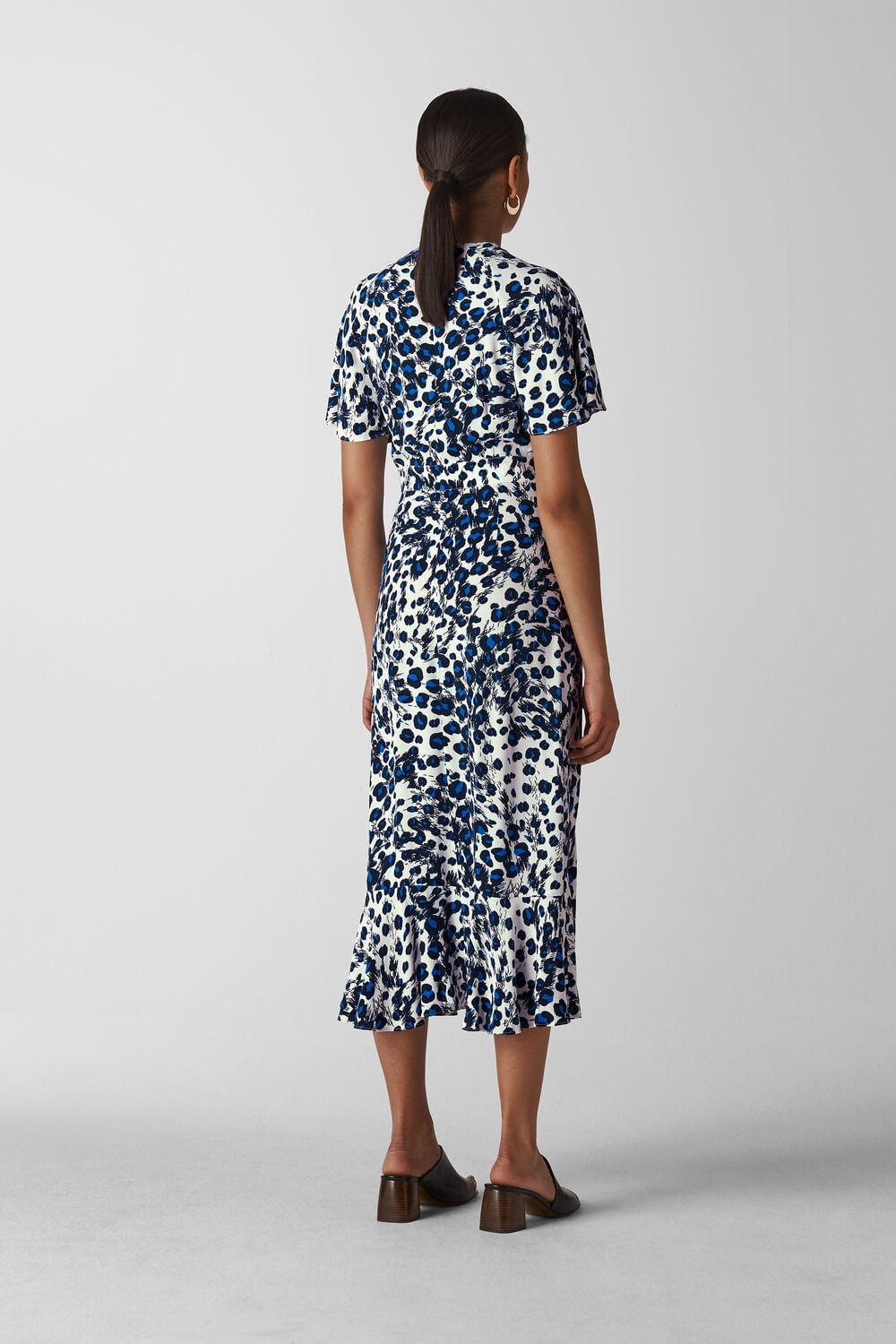Brushed Leopard Button Dress Blue/Multi