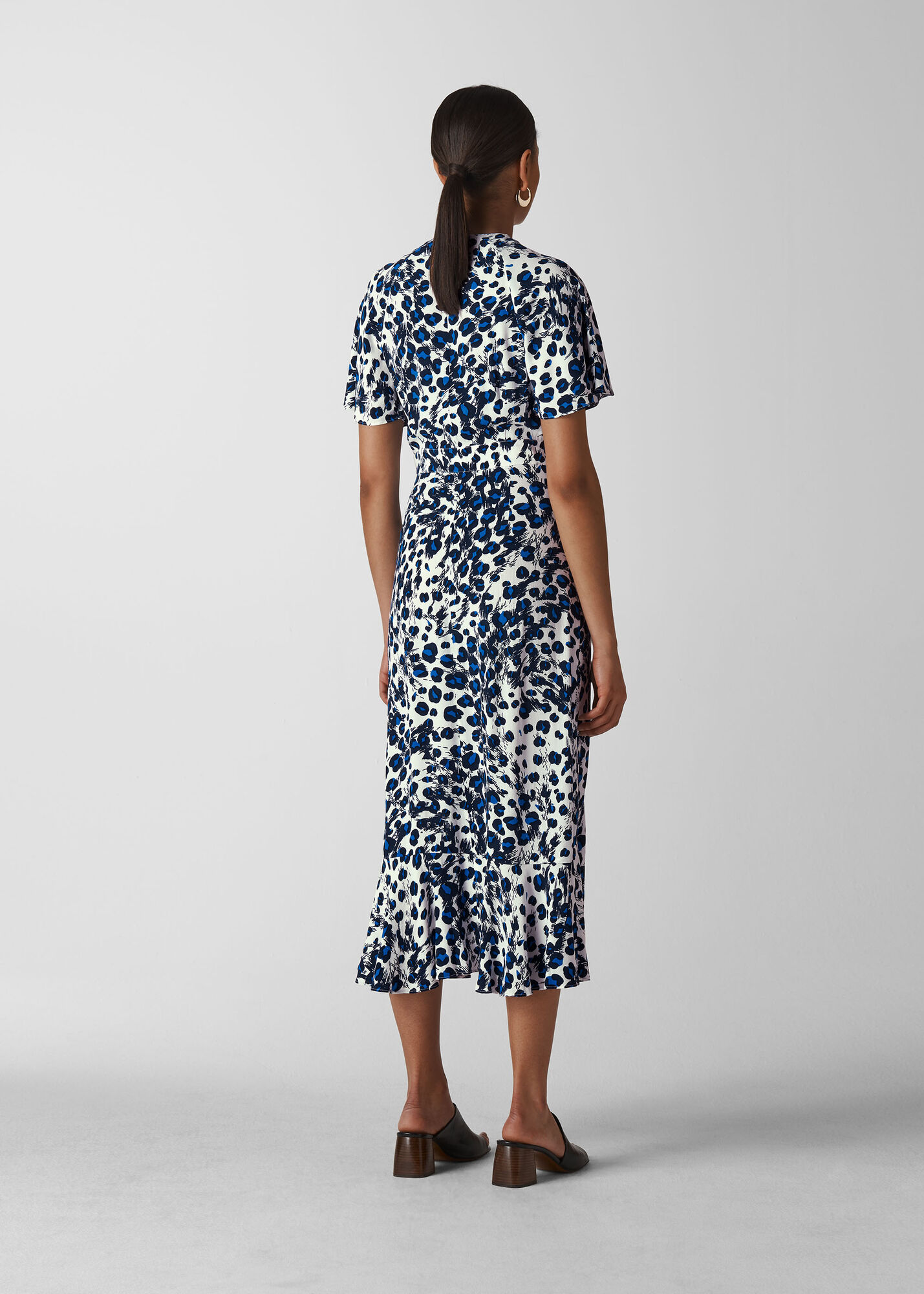 Blue/Multi Brushed Leopard Button Dress WHISTLES