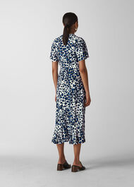 Brushed Leopard Button Dress Blue/Multi