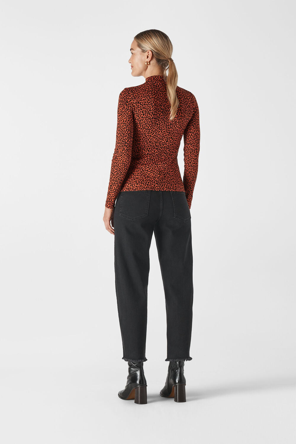 High Neck Animal Jacquard Top Orange/Multi