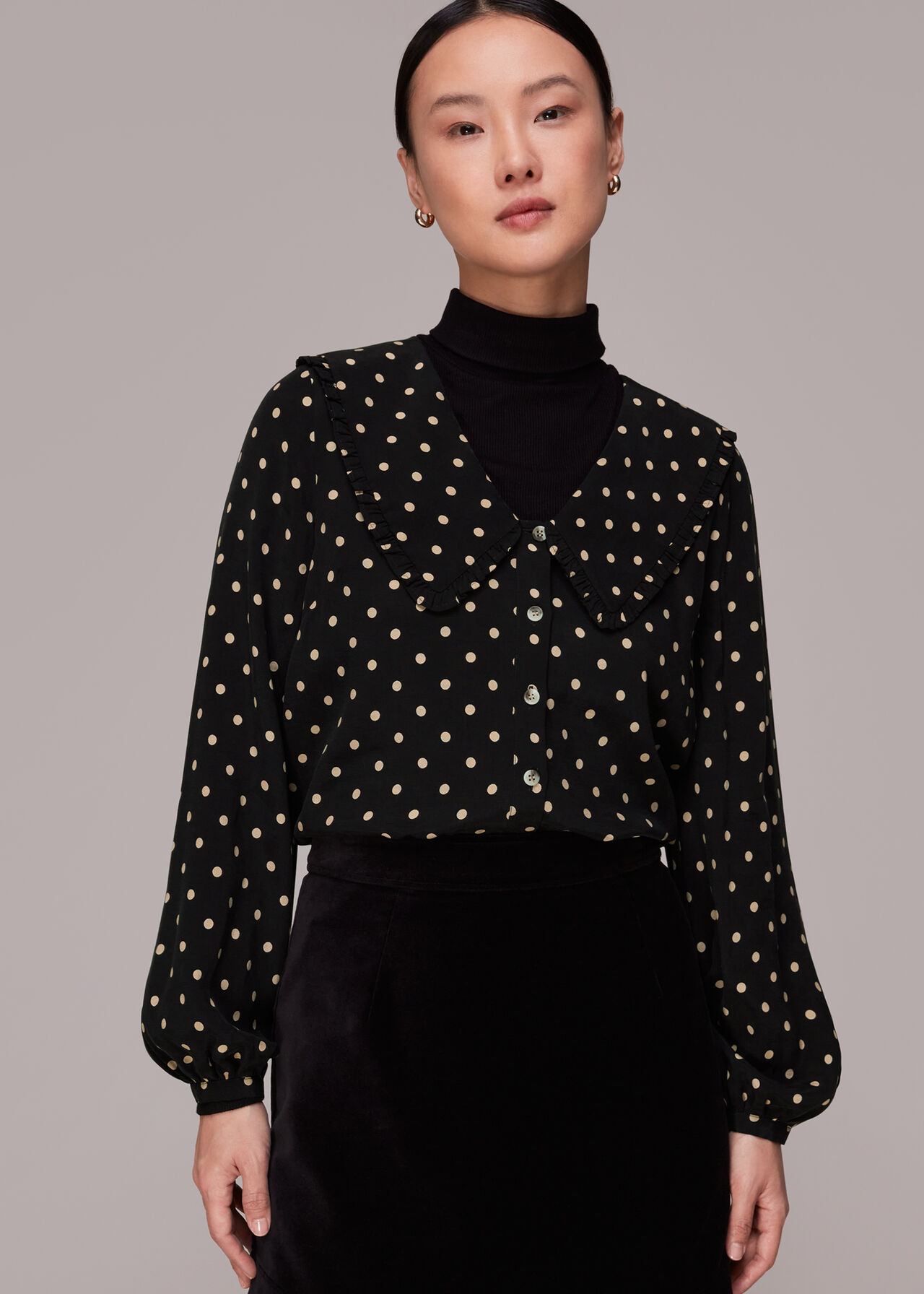 Spot Print Collar Top