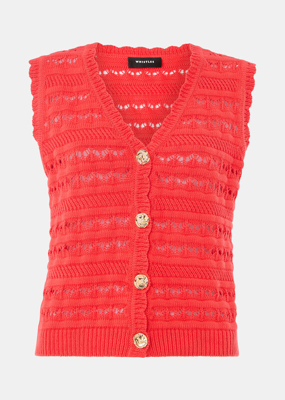Red Pointelle Detail Tank